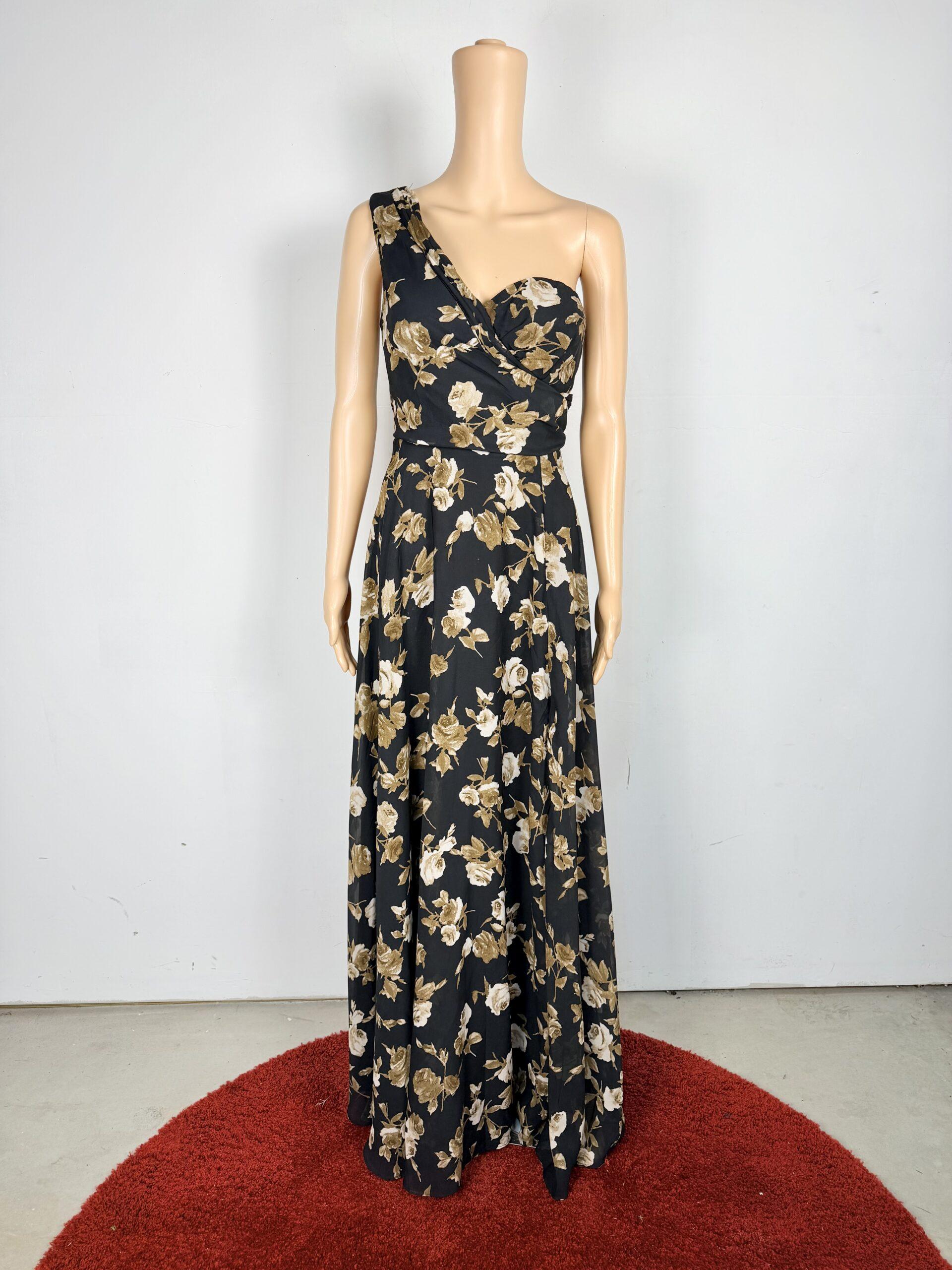 IMG_4390 Lulus Maxi Gown Dress Size L One Shoulder Black Floral