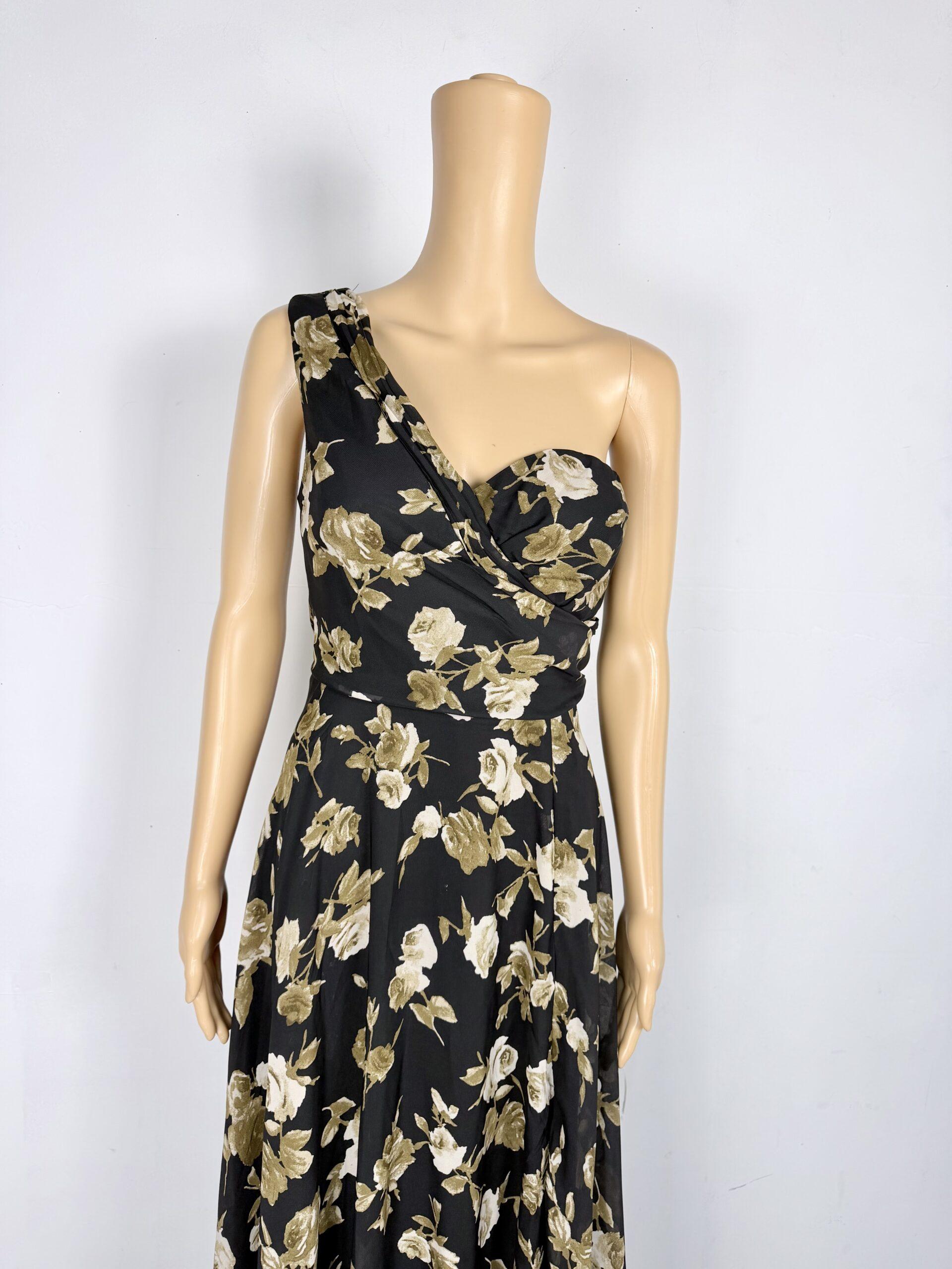 IMG_4391 Lulus Maxi Gown Dress Size L One Shoulder Black Floral