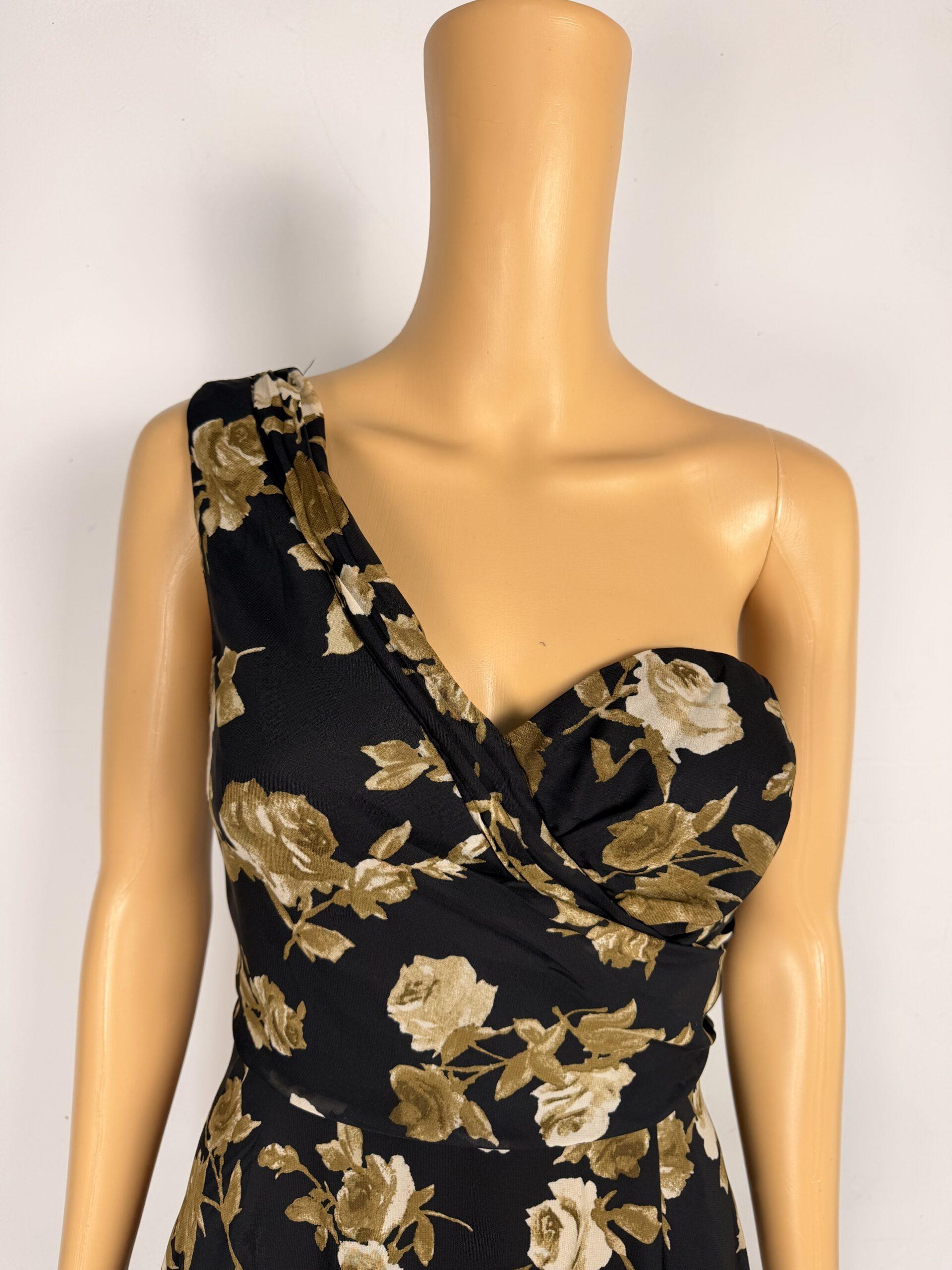 IMG_4392 Lulus Maxi Gown Dress Size L One Shoulder Black Floral