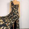 IMG_4393 Lulus Maxi Gown Dress Size L One Shoulder Black Floral