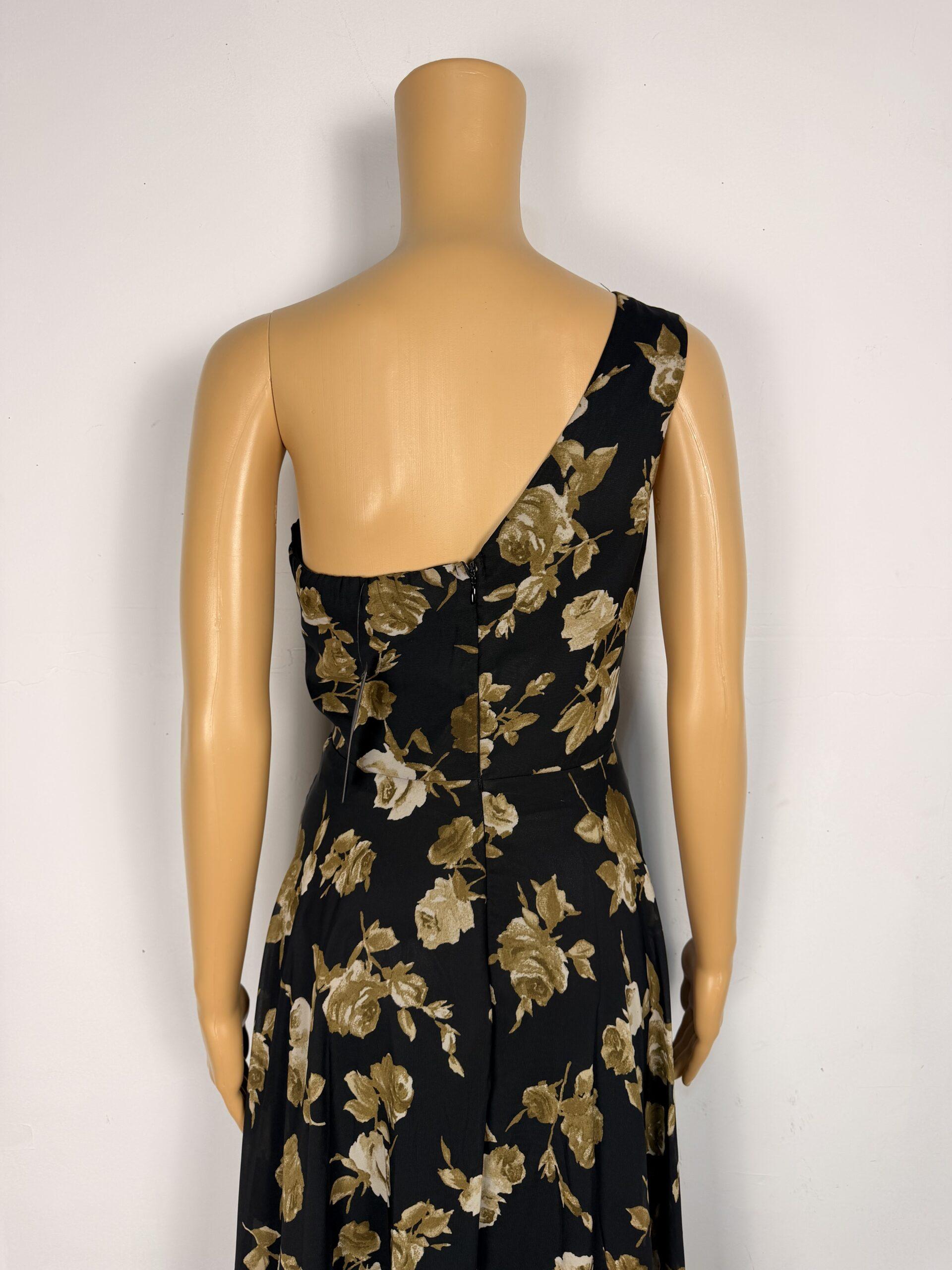 IMG_4394 Lulus Maxi Gown Dress Size L One Shoulder Black Floral