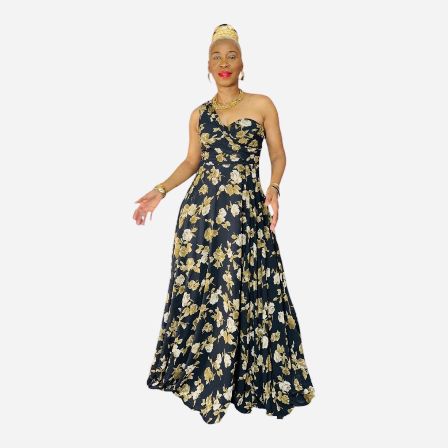 Photoroom_20260803_230553 Lulus Maxi Gown Dress Size L One Shoulder Black Floral